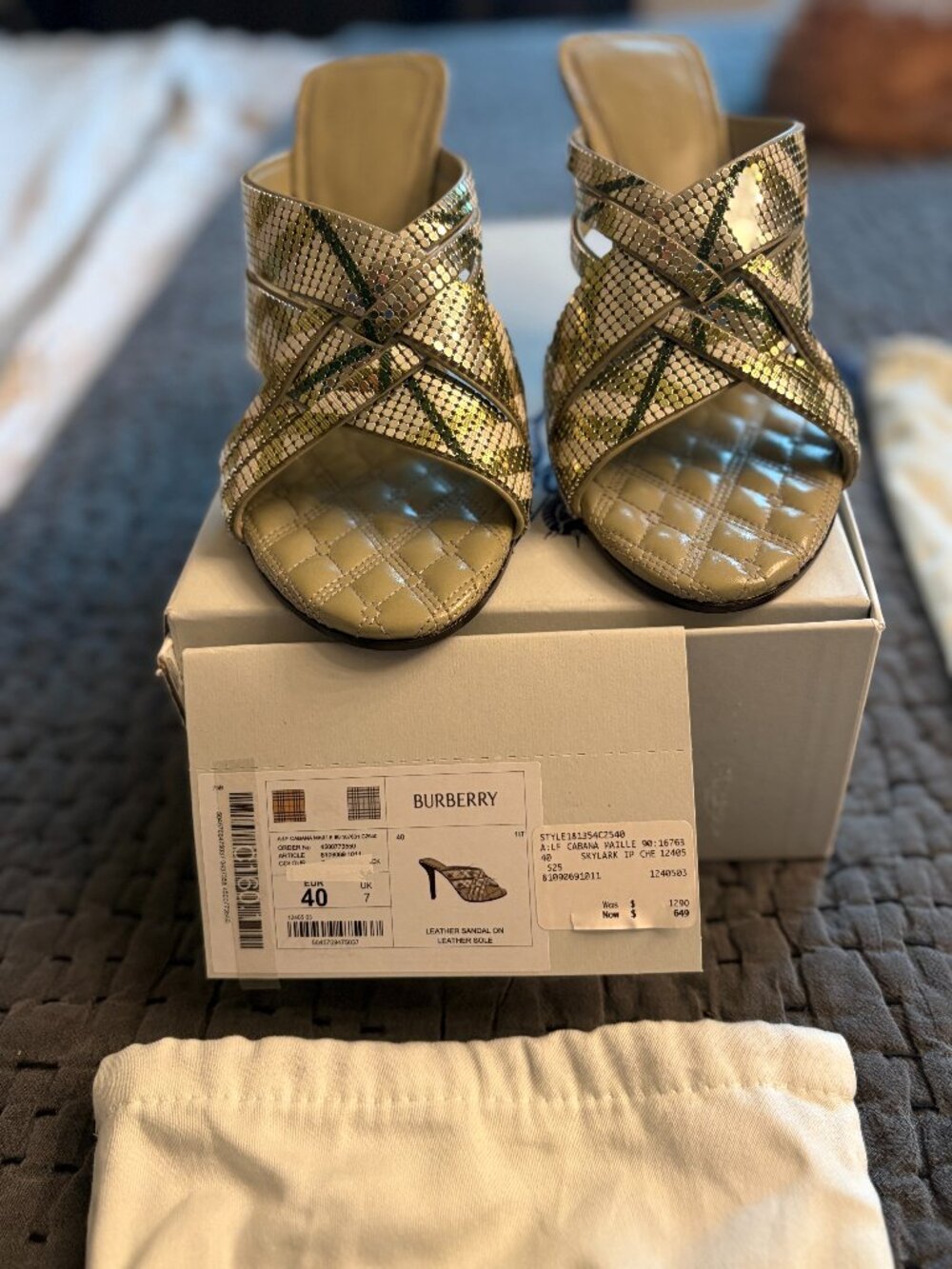 Brand New Burberry Cabana Metallic Mules (Runway Collection)